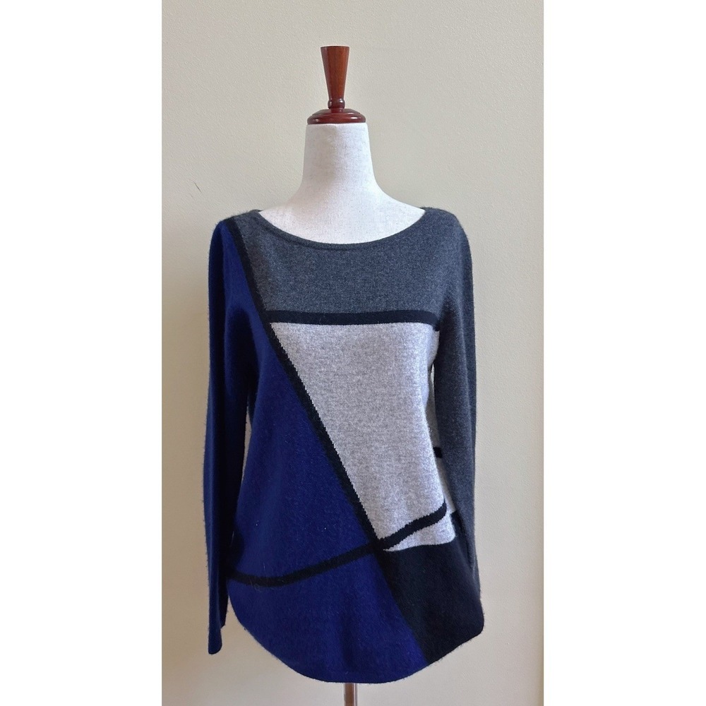 Charter Club 00% Cashmere Luxury Colorblocked Royal Blue and Gray Sweater Size S